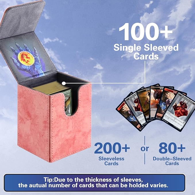 PROMAXIBINDER MTG Card Deck Box, Commander Deck Box Fits 100+ Single Sleeved Cards, Storage for TCG/MTG Crads, PU Leather Strong Magenet (Pink, Tree)