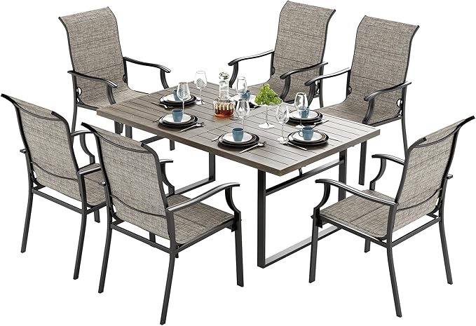 SUNSHINE VALLEY 7 Piece Patio Dining Sets for 6, Outdoor Table and Chairs Set with 1 Patio Dining Table(1.61"-2" Hole) and 6 High Back Patio Chairs, Outdoor Dining Sets for Deck Backyard