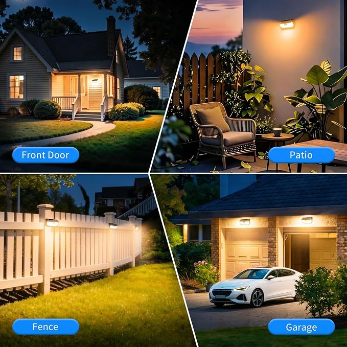 Aootek Warm White Solar Outdoor Motion Sensor Lights, 2500Lm, 15.3 in² Solar Panel, 3 Lighting Modes, IP65 Waterproof, Wide Angle,Ideal for Patio, Garden, Garage, Yard, Front Door (4-Pack)