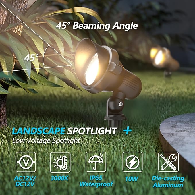 Low Voltage Landscape Lighting: 10W MR16 LED Landscape Lights 12-24V 3000K Warm White - Wired Garden Yard Tree Wall Lighting for Family Home - 6 Pack