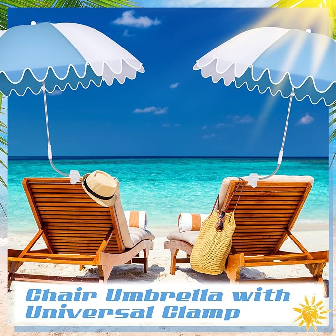Abbylike 2 Pcs Scalloped Chair Umbrella with Universal Adjustable Clamp 38'' Portable Wheelchair Umbrella UPF 50+ Camping Chair Parasol with Bag for Outdoor Patio Lawn