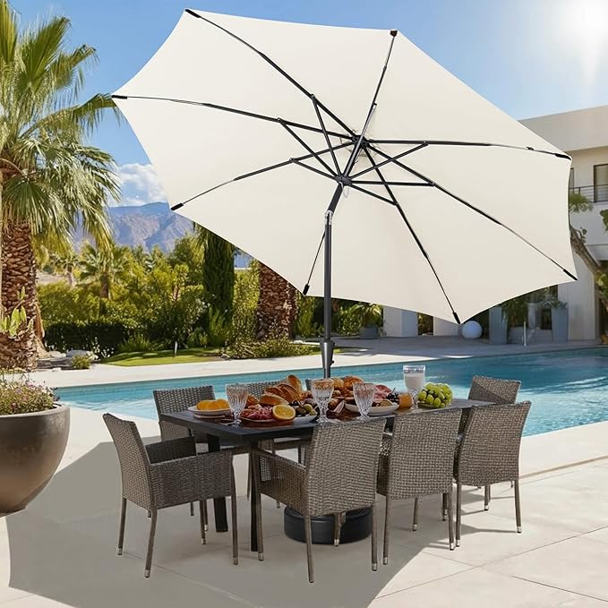 11FT Outdoor Patio Umbrella - Table Umbrella Waterproof UV Protection, Sombrillas de Patio with Push Button Tilt, Sun Umbrella for Pool, Porch, Garden, Deck, Backyard (Ivory)