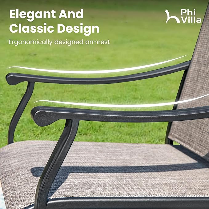 PHI VILLA Patio Dining Table and Chairs, 2 Swivel & 4 Stable Patio Dining Chairs, Exdentable Dining Table with Wooden Like Table Top,Sturdy Metal Frame and Textilene Quick-Dry Fabric