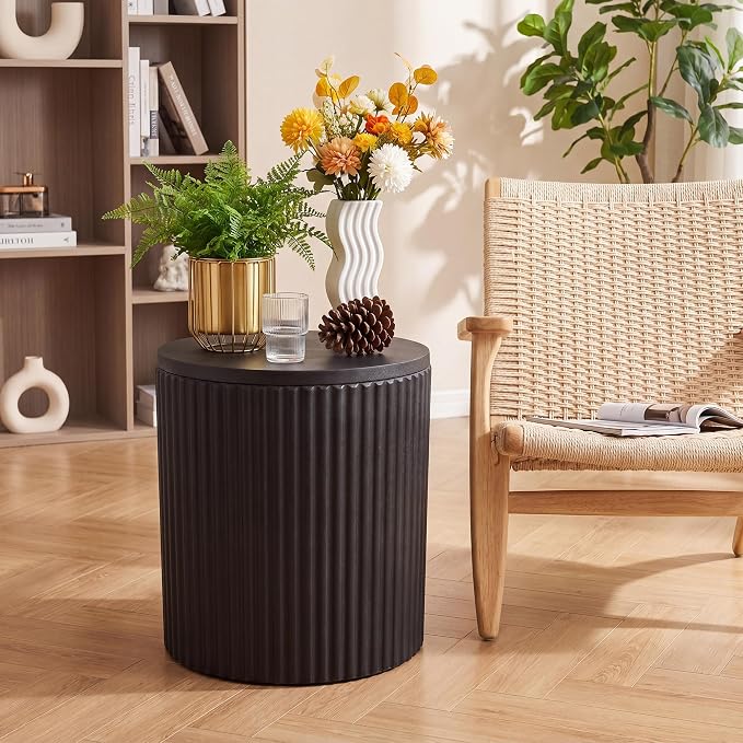 COSIEST Outdoor Side Table with Umbrella Hole,Patio Umbrella Stand Fits 1.5"-1.9" Pole,Durable Umbrella Side Table for Garden, Deck & Pool,Easy Assembly,Black