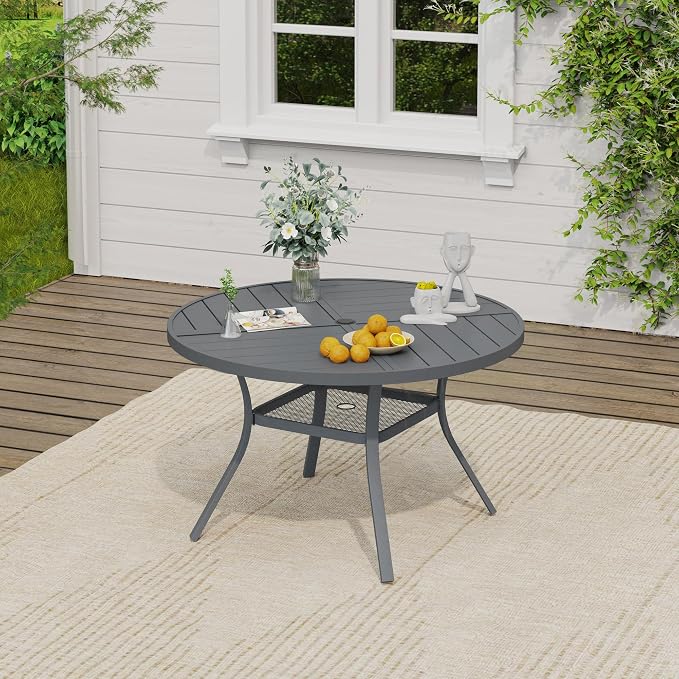 VICLLAX Patio Dining Set, 40.7" Dark Grey Table & 4 Chairs with Grey Cushion