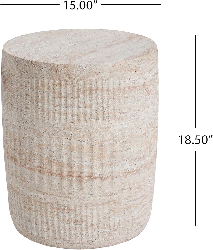 Outdoor Side Table 15" Cylindrical Shape Concrete Side Table, Patio Tables for Outside Decorative Garden Stools, No Assembly Accent Table for Patio Porch Living Room, Beige