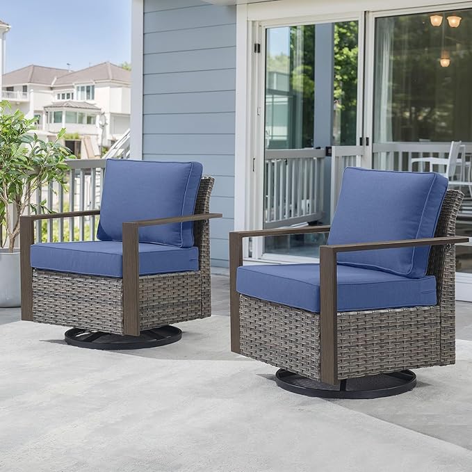 Belord Outdoor Swivel Rocker Chairs Set of 2 with Metal Wide Armrests, Patio Wicker Chairs, Glider Furniture for Porch, Deck, Sunroom, Backyard