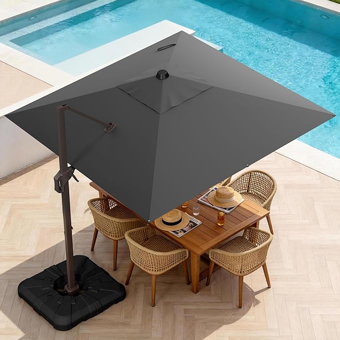 10' X 10' Patio Umbrella Cantilever Outdoor Rectangle Umbrella, Heavy Duty 360°Rotation Offset Umbrella for Garden Deck Pool Patio, Grey