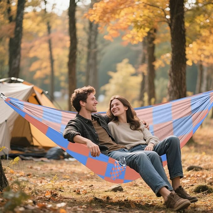 Blue-Orange Checkerboard 330lb Capacity Hammocks with Tree Straps Hanging Hammock for Outside Camping Essentials hamaca con Base para adultos