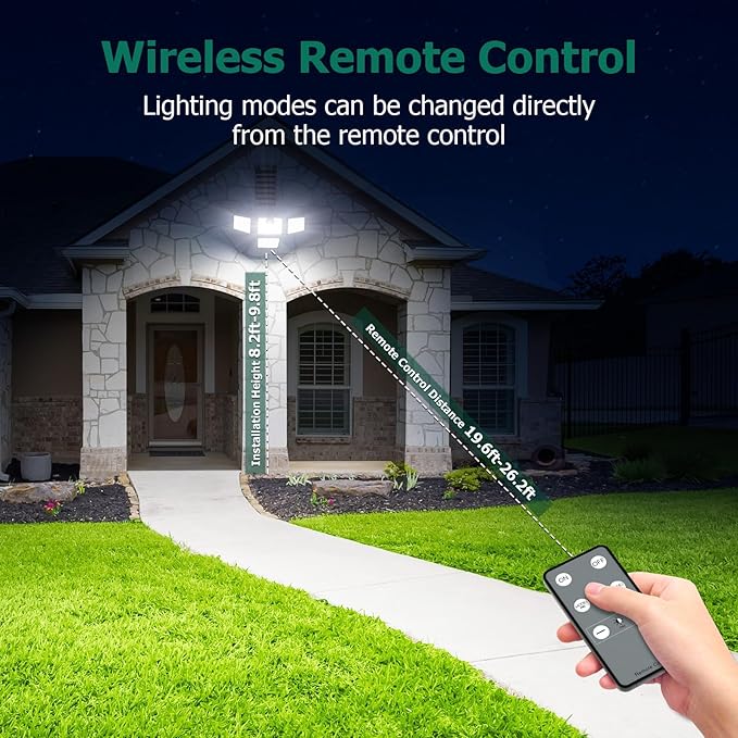 4500LM Solar Lights Outdoor, 4 Adjustable Heads Motion Sensor Lights, 3 Modes, 6500K, IP65 Waterproof Solar Security Wall Lights, Remote Control Flood Lights, Garden, Outside, Backyard, 3 Pack
