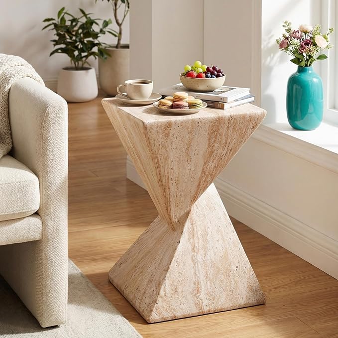 Christopher Knight Home 18.5 Inch Modern Outdoor Faux Concrete Side Table, Patio End Table with Sculptural Fluted Geometric Design, Accent Table for Garden Balcony Poolside