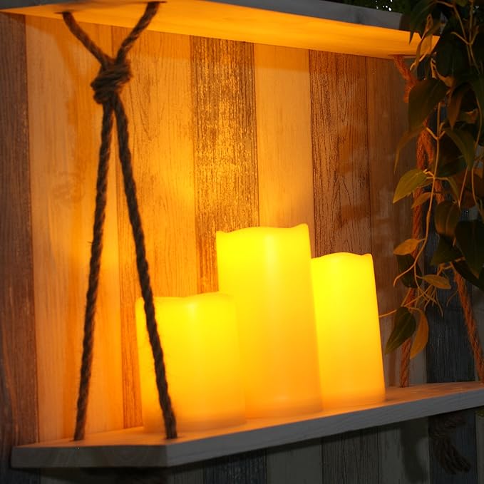 Outdoor Waterproof Flameless LED Pillar Candles with Timer Long lasting Indoor Battery Operated Electric Flickering Candle Lights for Halloween Christmas Home Wedding Party Décor Gift Choice 3-Pack