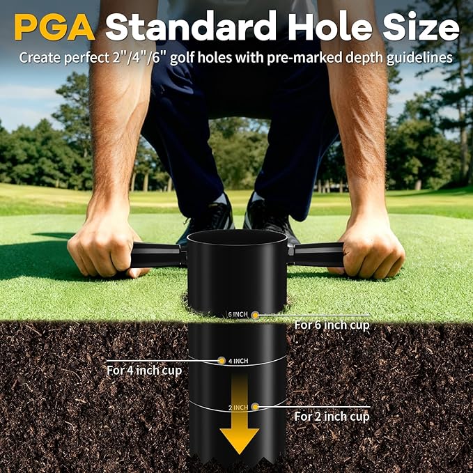 Portable Golf Hole Cutter with Detachable Handle, USGA Standard 2 Inch, 4 Inch and 6 Inch Holes Digger Tool, Golf Holes for Backyard Putting Green Hole Cutter, Lawn Garden Outdoor Practice Training