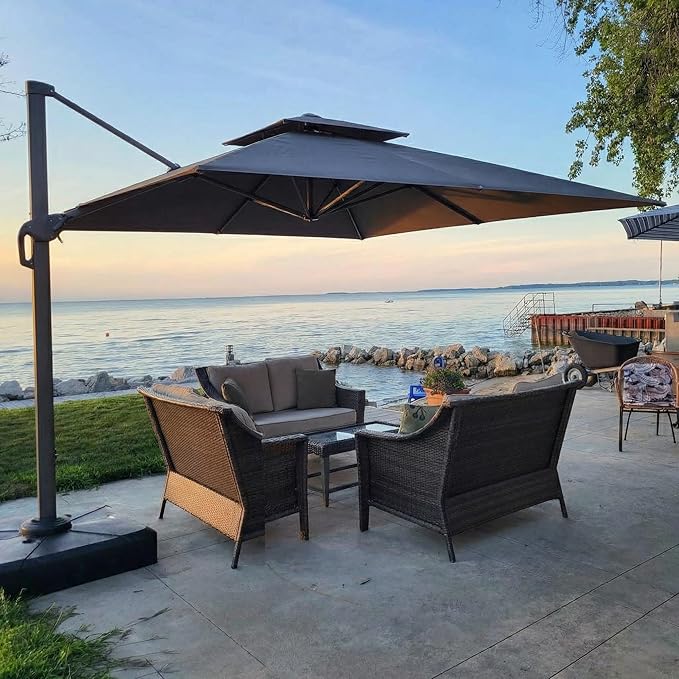 Hoteel Patio Umbrella - 10ft Cantilever Umbrella Outdoor for Patio, Offset Umbrellas with Double Top Vent, UV resistant, Large Table Umbrella on Clearance for Deck, Pool, Market, Backyard - Gray