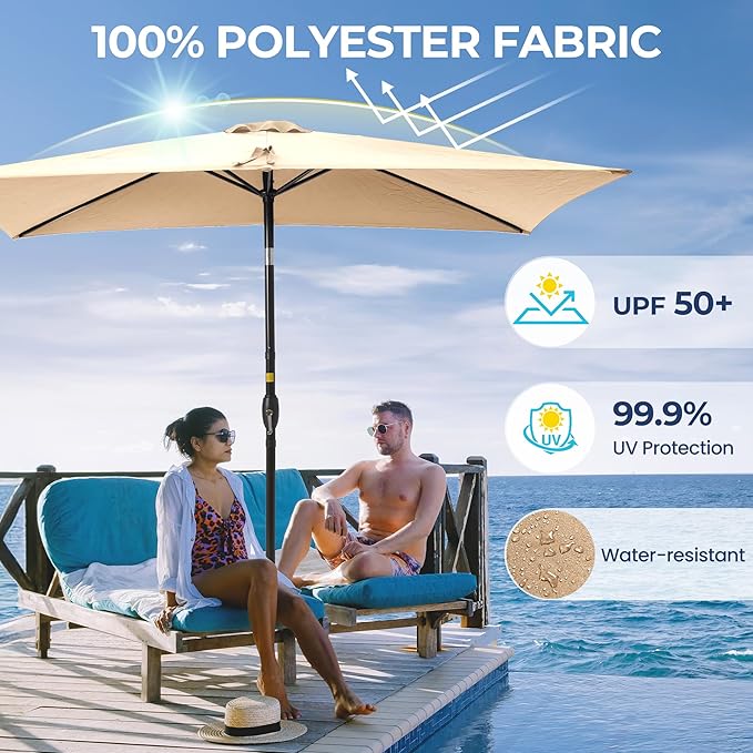 Kiss the Water 6.5' x 10' Patio Umbrella, Rectangular Outdoor Umbrella, Metal Pole Pool Umbrella with Crank and Push Button Tilt, Large Patio Umbrella with Polyester Canopy