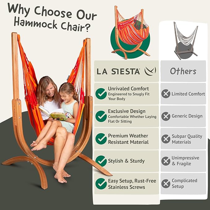 LA SIESTA® - Udine Weather Resistant Hammock Chair with Wooden Stand - Handmade, Tear-Resistant Hammock Chair for Outdoor Relaxation - FSC Certified Eucalyptus Hammock w/Stand for Outside - Toucan