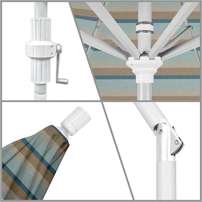California Umbrella 7.5' Rd. Aluminum Patio Umbrella, Crank Lift, Collar Tilt, White
