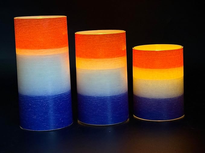 Tujoe 3 Pcs Patriotic Flameless Candles 4th of July LED Battery Pillar Candles Set Battery Operated Independence Blue Red and White Flickering Gifts with Remote Decorations for 250th Anniversary