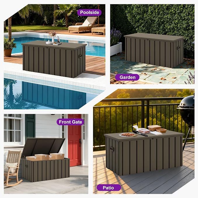 PURPLE LEAF Outdoor Deck Box 160 Gallon Waterproof Lockable Storage Box Container with Lid Deck Organization for Patio Cushions Side Table Pool Accessories Garden Tools, Brown