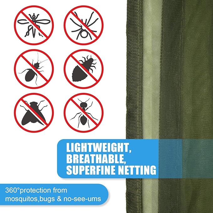 Gold Armour Hammock Bug Net, Mosquito Net Bugs - Premium Mesh Netting, Guardian of No See Um and Insects - Perfect Equipment Gear Accessories for Your Double Hammocks and Single Hammock (Blue)