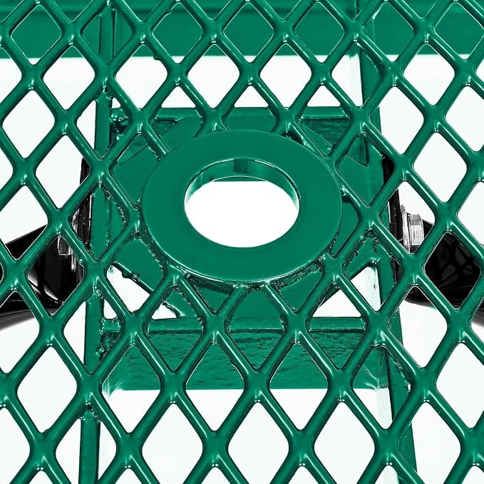 Global Industrial 8'L Rectangular Picnic Table, ADA Compliant, Expanded Metal, Green Thermoplastic Coating, Attached Benches, 1-1/2” Umbrella Pole Hole, Outdoor-Rated