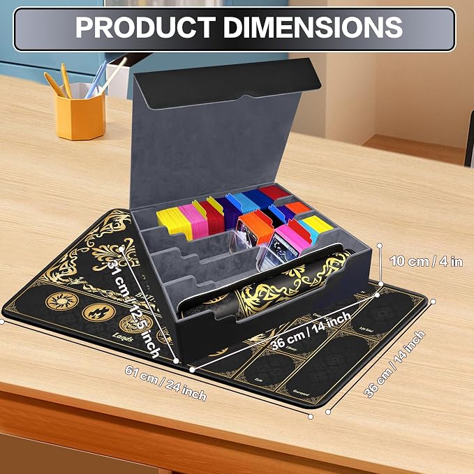 PROMAXIBINDER Trading Card Storage Box Fits 4000+ Cards, 4-Row MTG Commander Deck Case with Playmat, 6 Movable Partitions 24 Dividers PU Leather Magnetic Closure, Magic/TCG/YuGiOh/Sport (Black&Grey)