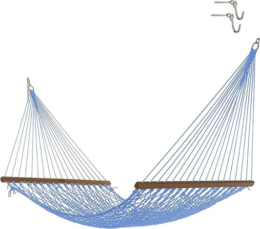 Nags Head Hammocks First Mate Coastal Blue DuraCord Rope Hammock – 12 ft. x 50 in., 450 lb Capacity, Cumaru Spreader Bar, Galvanized Hardware, Handcrafted in USA, Free Chains & Tree Hooks