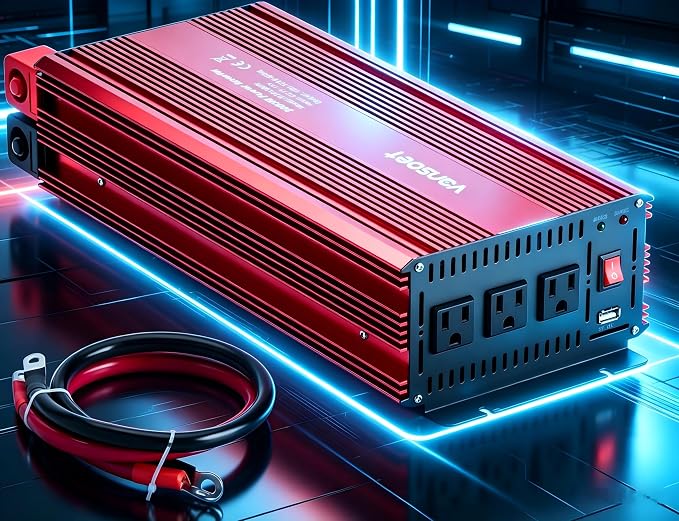 3000 Watts Power Inverter - vansoet 12V dc to 110/120V ac Car Inverter with 3 AC Outlets & Dual USB Ports for Vehicles, Ideal for Home, Emergency, Camping, RV, Truck, and Travel (Red)