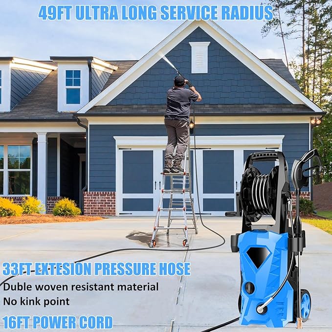 Electric Pressure Washer 5000 PSI Portable Power Washer with 33FT Pipe, 4 Nozzle Set for Home/Cars/Fences/Windows, Spphire