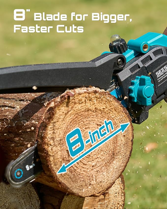 SEESII 2-in-1 Electric Pole Saws for Tree Trimming, 8 Inch Brushless Mini Chainsaw with Extension Pole, Cordless Pole Chain Saw, Tree Trimmer Limb Branch Cutter Pruner with 2 x 4.0Ah Batteries,P8 Nex
