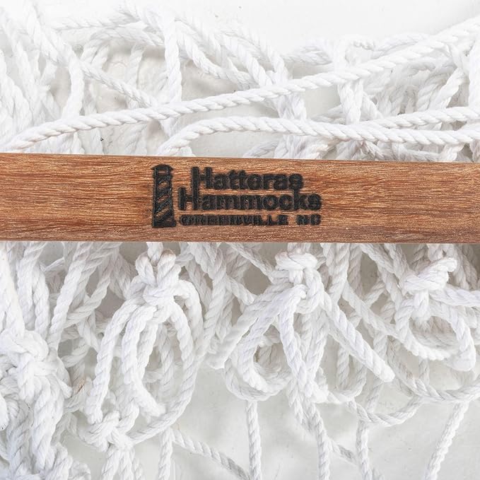 Hatteras Hammocks Deluxe White Duracord Rope Hammock with Free Extension Chains & Tree Hooks, Handcrafted in The USA, 450 LB Weight Capacity, 13 ft. x 60 in