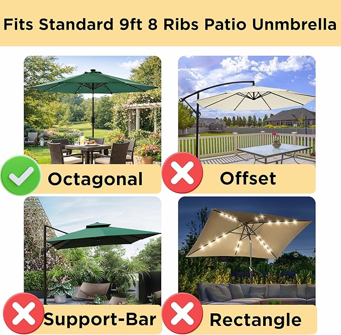 Sfmora 9ft Patio Umbrella Replacement Canopy for 8 Ribs, Outdoor Umbrella Canopy ONLY, Market Umbrella Top, Water-Resistant & UV-Protective