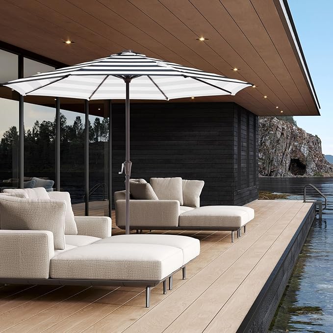 JEAREY 11' Patio Umbrellas Outdoor Table Market Umbrella w/Crank, 8 Sturdy Ribs, UV Protection Windproof for Garden, Deck, Backyard, Pool(Black Striped)