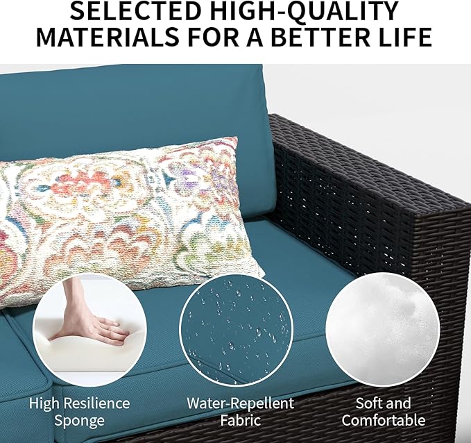 SHGJ&SOFT 7 Piece Patio Furniture Set, Wicker Outdoor Sectional Sofa with Washable Cushion Covers and Tempered Glass Table, Rattan Conversation Set for Poolside