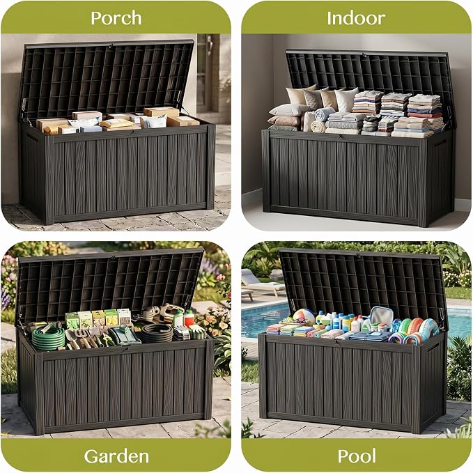 200 Gallon Outdoor Storage Box, Large Waterproof Resin Deck Box, Lock Storage Bins, Patio Furniture for Garden Tool and Poolside, Deep Black