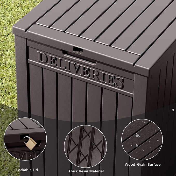 NUNU LAB Package Delivery Box for Outside, 51 Gallon Storage Deck Box with Lockable Secure, Waterproof Large Resin Drop Boxes for Porch