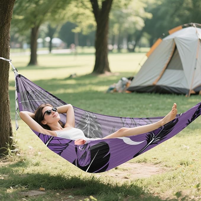 Feather and Crow Outdoor Hammocks with Tree Straps Cloth Hammock for Camping Travel Accessories