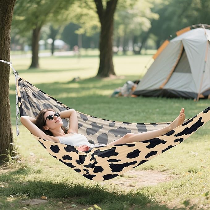 Camping Hammock Outdoor Hammocks for Outside Light Yellow Cow Beach Trees Portable Lightweight with Pockets Tree Straps Indoor