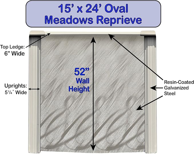 Meadows 15 ft x 24 ft Oval Above Ground Swimming Pool Kit | 52 Inch Steel Walls | Bundle Includes: 25 Gauge Liner, A-Frame Ladder, Sand Filter System with Pump & Skimmer