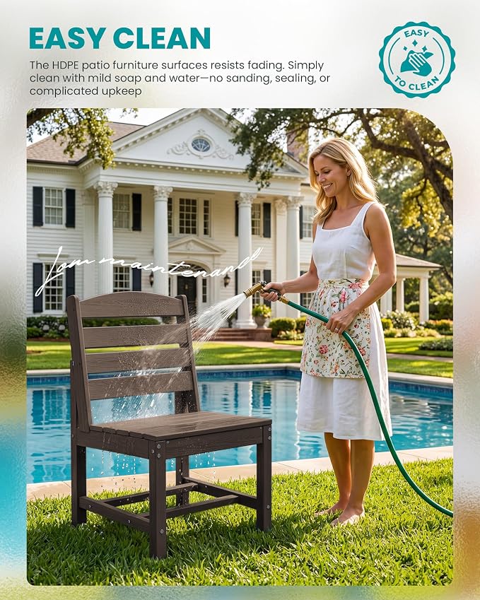 SERWALL All Weather Armless Outdoor Dining Chair Set of 2, Coffee | Armless Dining Chairs built to last with 330 lb capacity. Compact 24.6"Dx19.3"Wx33.6"H. Weatherproof & easy to clean.