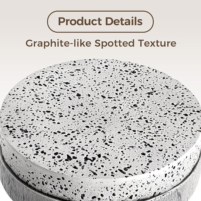 COSIEST Outdoor Side Table w Spotted Tabletop, Concrete Side Table, Round Patio Side Table Stool, Lightweight Outdoor Accent Table w Colored Faux Wood, Cylinder Plant Stand for Garden and Deck, Grey