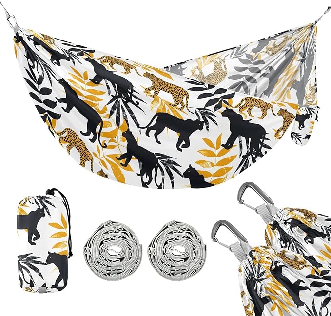 Camping Hammock Outdoor Hammocks for Outside Leopards Cheetah Panther Beach Trees Portable Lightweight with Pockets Tree Straps Indoor