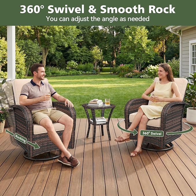 Aoxun 10 Piece Outdoor Patio Furniture Set with Coffee Table, Wicker Rattan Outdoor Furniture with High Back Swivel Rocker Chairs, Outdoor Conversation Set with Thick Cushion & Ottoman, Beige