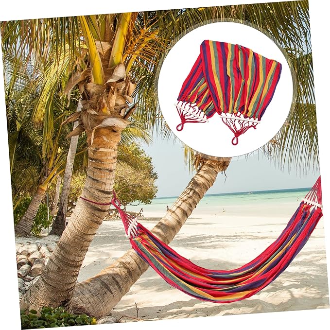 BESPORTBLE Outdoor Hammock Swing Bed Striped Canvas Camping Hammock Garden Travel Rope Without Stand for Men Women Boys and Girls