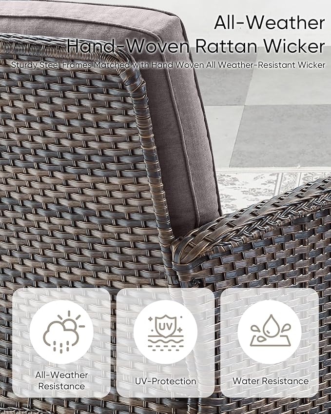 HUMMUH 7-Piece Outdoor Patio Furniture PE Wicker Patio Conversation Set,High Back Patio Couch with Ottomans Outdoor Rocking Chairs with Tables for Backyard,Porch,Deck