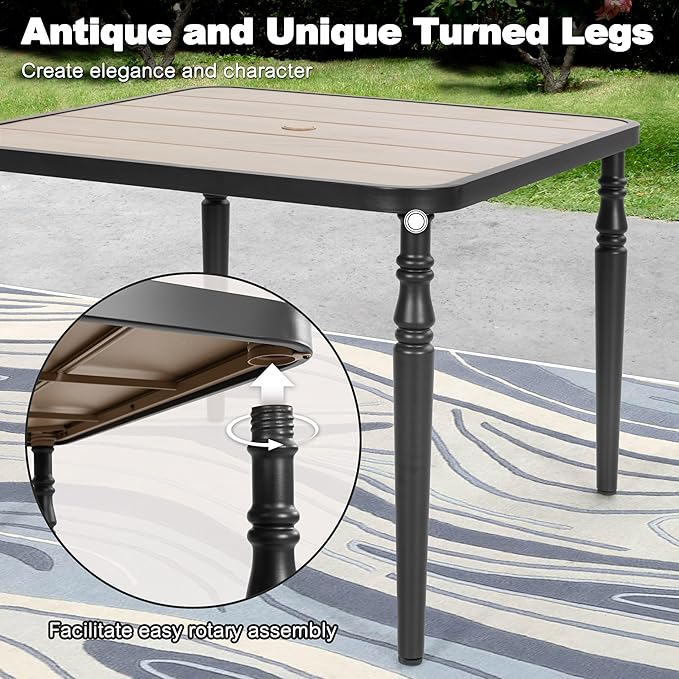 NUU GARDEN 5-Patio Piece Outdoor Dining Set,4 Textilene Swivel Chairs & 37" Square Table with Umbrella Hole and Faux Wood Tabletop, Outdoor Furniture for Porch Backyard Garden Poolside Black Brown