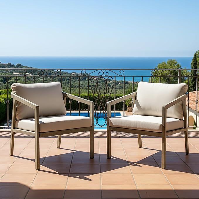 Patio Conversation Sets Outdoor Armchair, 2 Piece Aluminum Patio Sofa Chairs with Washable Thick Cushions, Modern All-Weather Patio Furniture Sets for Garden, Backyard, Porch (Grey+Beige)