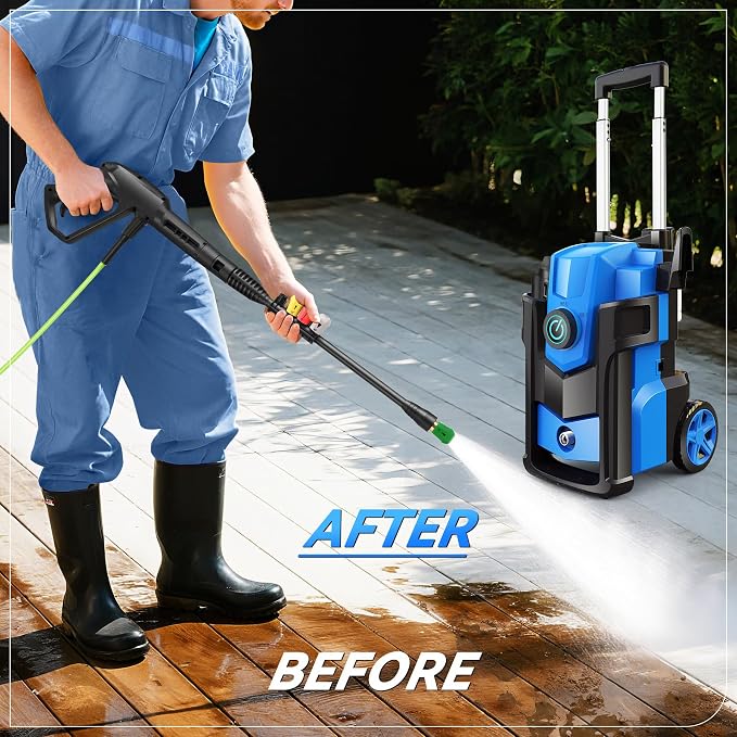 Electric Pressure Washer, 5000 PSI 4.0 GPM Heavy Duty Power Washer, with 4 Nozzles,Foam Cannon,33FT Hose Reel and 500ml Soap Bottle for Home/Cars(Blue)