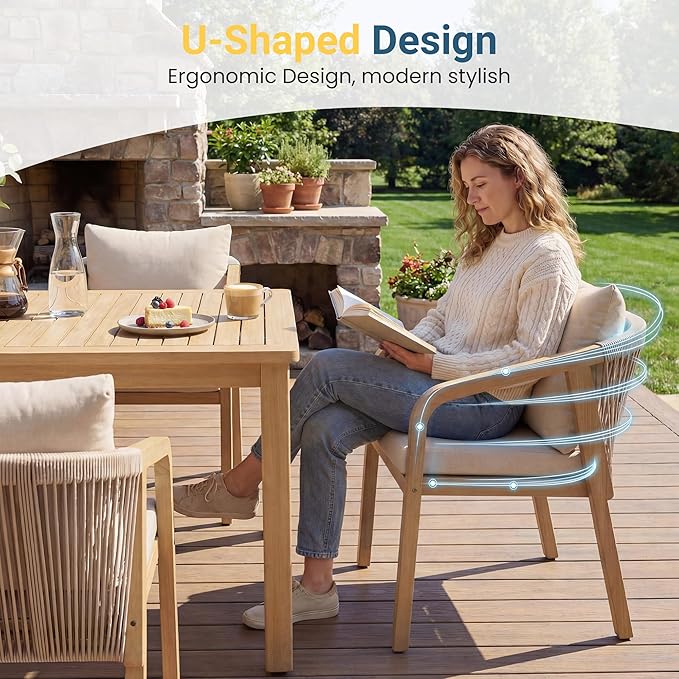 Wisteria Lane 5 Pieces Acacia Patio Dining Set for 4, Patio Dining Table and Chairs Set with Cushion, Modern Outdoor Dining Furniture Set for Lawn Backyard Garden Deck, Beige