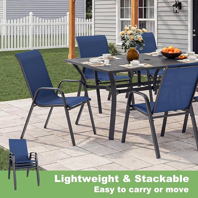 Outdoor Dining Set for 4, Patio Metal Table and Chairs Set with 1.97'' Umbrella Hole, 5pcs Patio Furniture Set 37.8”x37.8” Dining Table Set with Stackable Chairs for Backyard Pool Deck